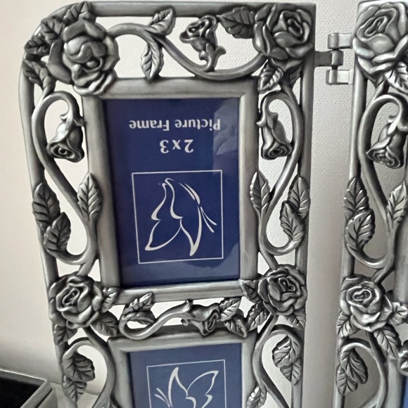 Pewter Rose Motif 4 Picture Frame Vintage Tin Type Photos Best Family Frame - Picture 3 of 9